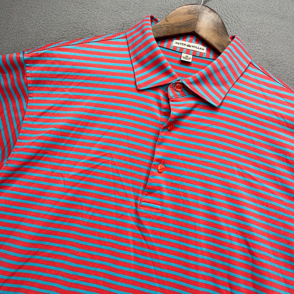 Peter Millar Summer Comfort Polo Shirt Mens M Red/Blue Striped Golf Performance